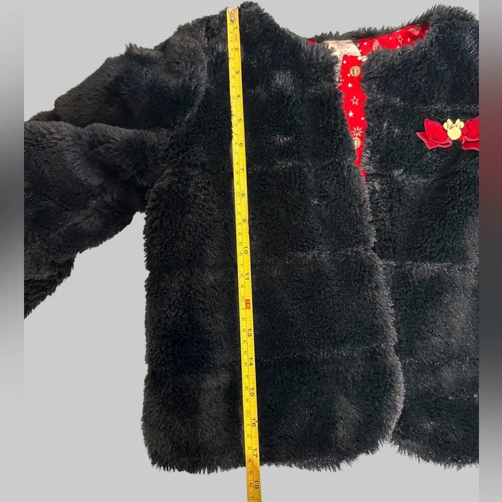 Minnie Mouse Black Faux Fur Jacket with Red Accents